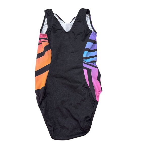 Girls GK Elite Cirque Gymnastics Leotard Rainbow Star Print Black Side Panels - Picture 2 of 5